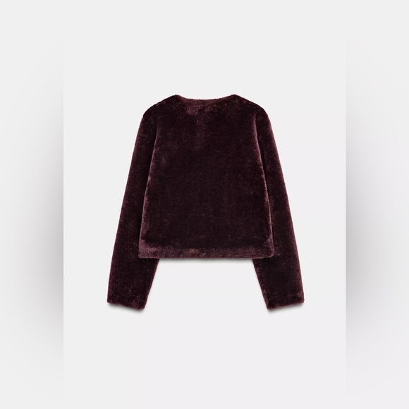 Zara 🔥🔥🔥Burgundy Faux FurJacket Size Large -NWT - Picture 4 of 10